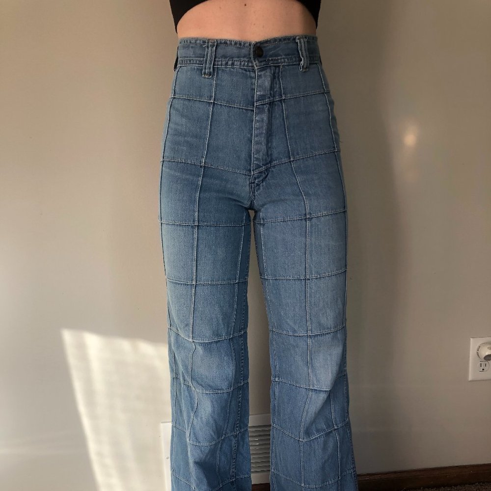 Vintage 70s Flare Jeans in Unique Patchwork